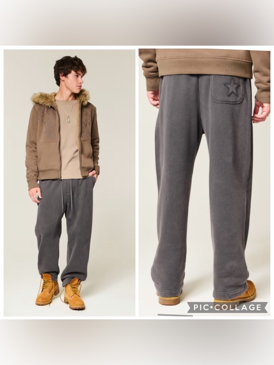 Hollister Other - Hollister Feel Good Double Leg Embroidered Graphic Baggy Sweatpants Charcoal Med